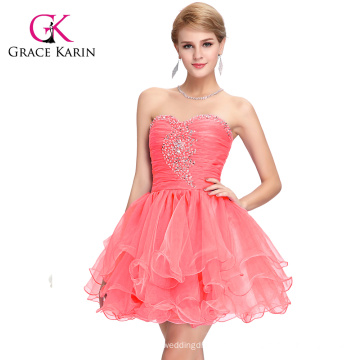 Grace Karin Strapless sandía rojo rebordeado corto Puffy Homecoming vestidos CL6077-1
